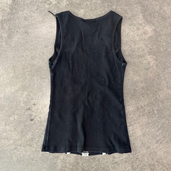 Vintage Y2K Ribbed Coquette Lace Black White Tank Top Made in USA Women's Small - Picture 2 of 5
